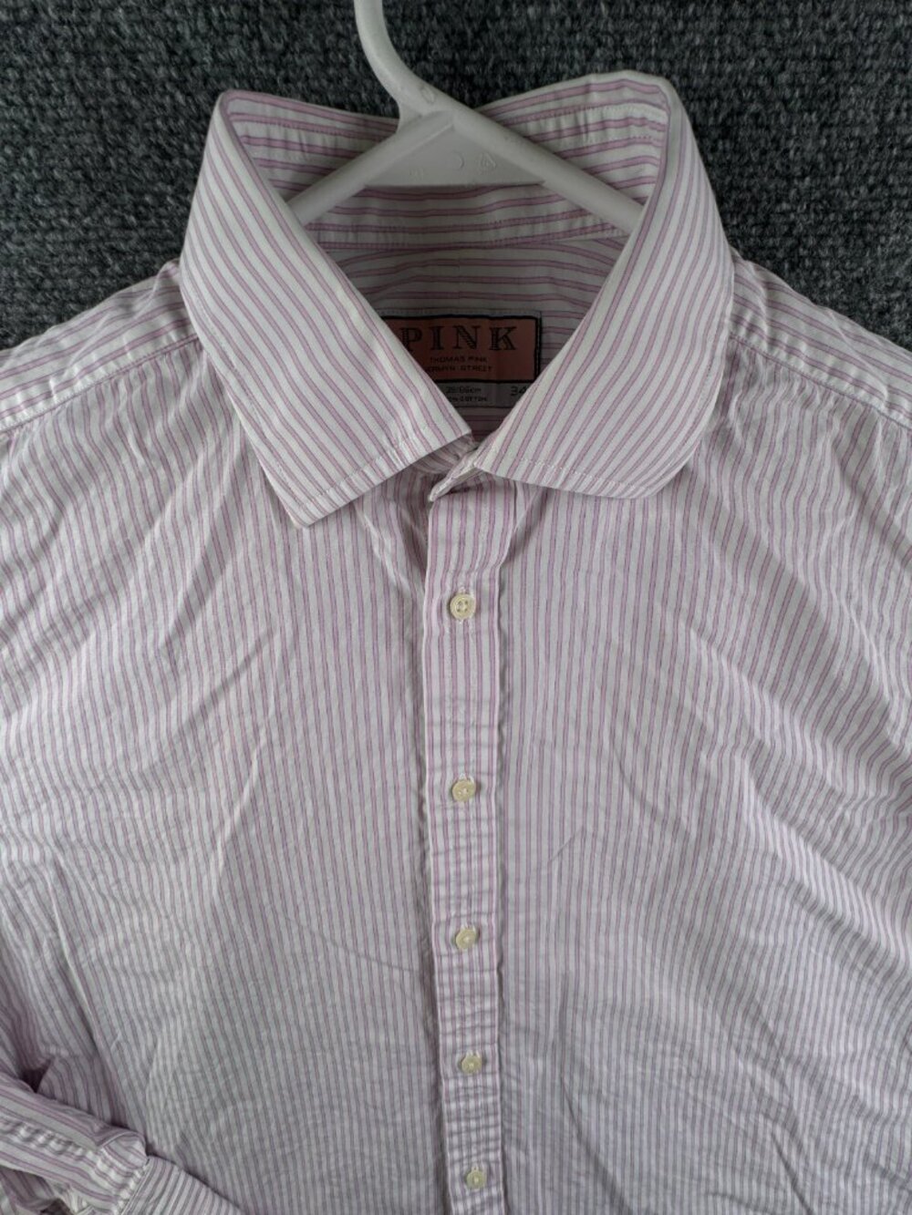 Thomas Pink Long Sleeve Button Up Shirt Men Striped Pink 15.5 34 All Cotton